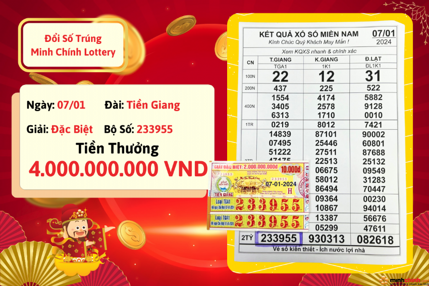 Đổi vé số trúng đặc biệt 4 tỷ đài Tiền Giang ngày 07/01/2024